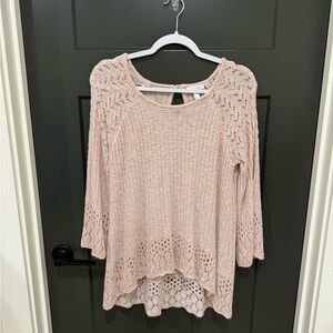 LC Lauren Conrad Pale Blush Crochet-Trim Scoop Neck Pullover